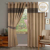 2 Pieces Luxury Velvet Curtain Panels with 2 belts-Camel/Black